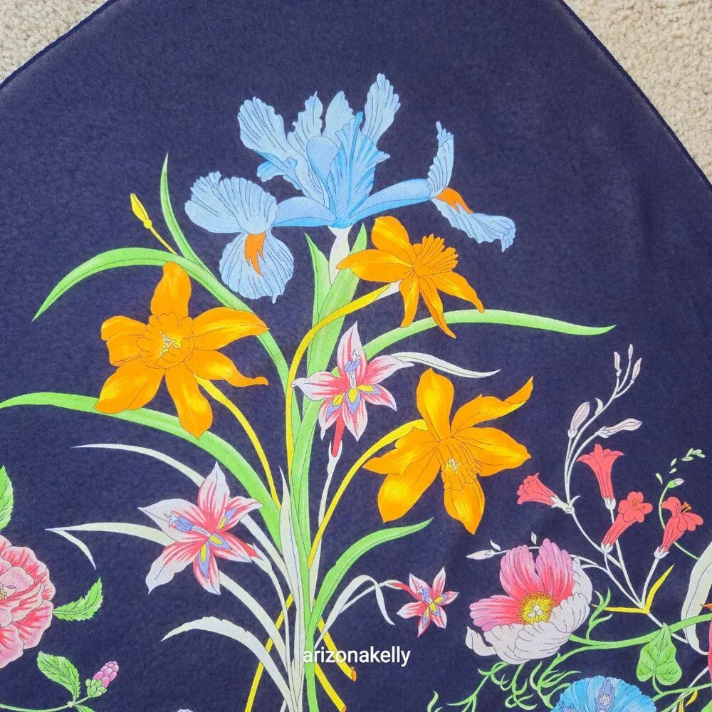 Large Silk Crepe Floral Scarf in Flawless Condition